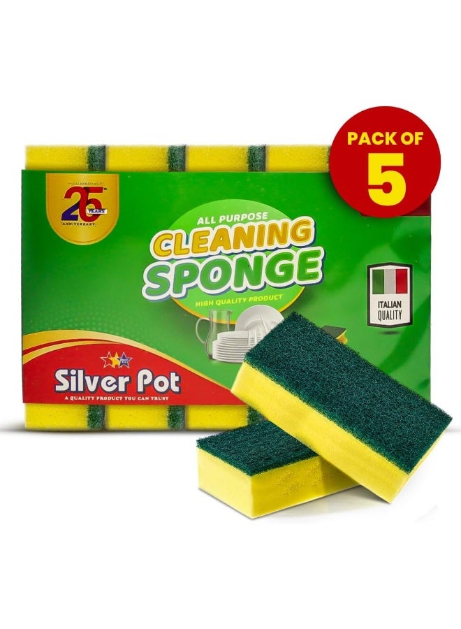 Silver Pot وعاء فضي 5 قطع إسفنجة ومجرف مطبخ - 12 سم إسفنجة تنظيف متعددة الاستخدامات للأواني والمقالي وأدوات المطبخ والأسطح الحساسة - Image 1